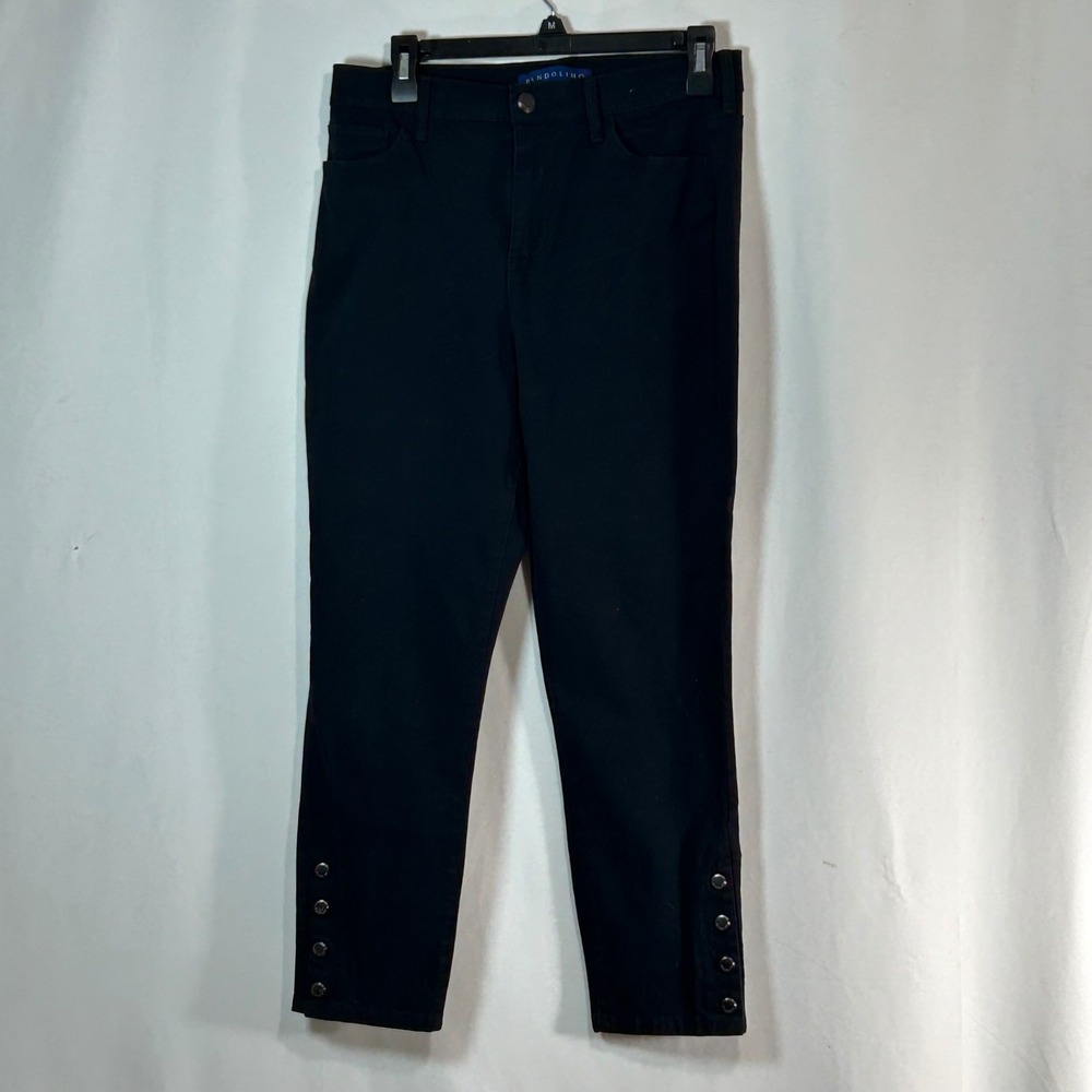 BANDOLINO Black Cropped Ankle Pants Snap Detail Women's Size 8